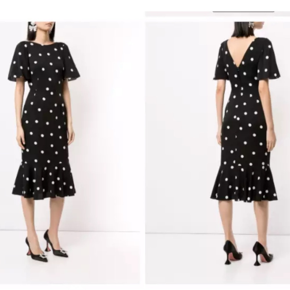 DOLCE & GABBANA Polka Dot Silk Fluted Dress 48 12 - Picture 3 of 13